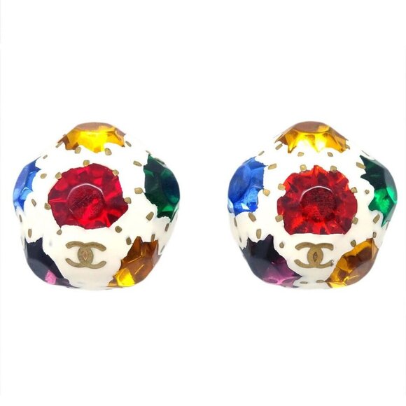 Chanel Earrings Clip-On White - Picture 1 of 4